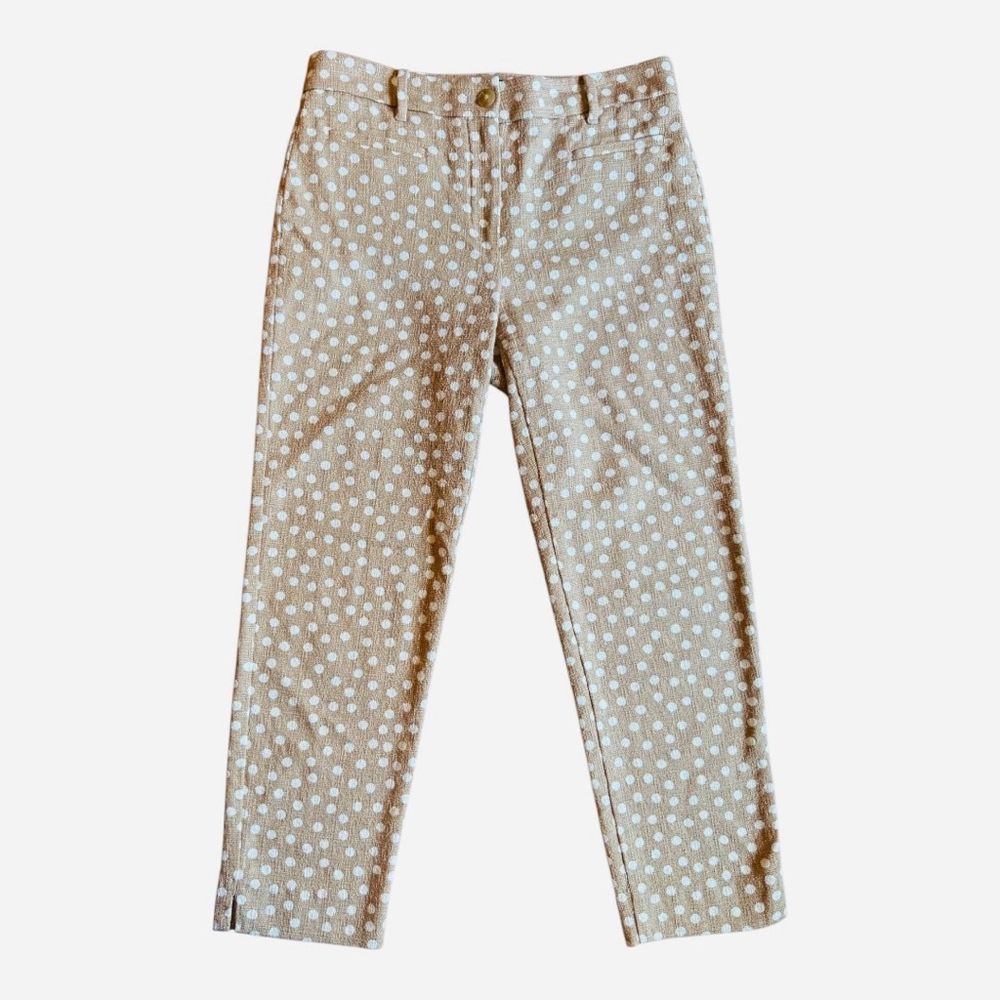 Women's Ann Taylor Pants Size 2 Tan White Polka Dot - Picture 2 of 12